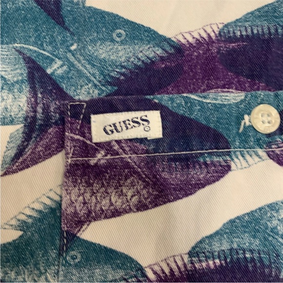 Vintage Guess Mens All Over Fish Print Cotton Short Sleeve Button Shirt XL USA - Picture 5 of 7